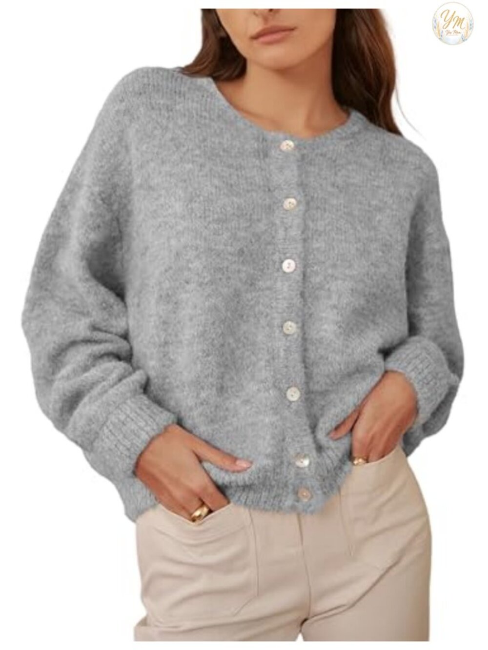 Womens Long Sleeve Chunky Knit Cardigan Sweater with Front Button Closure Y2K